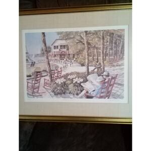 Bert Wright Iconic Harbour Town 'Rocking Chairs' HHI,SC Print With Frame 29x23